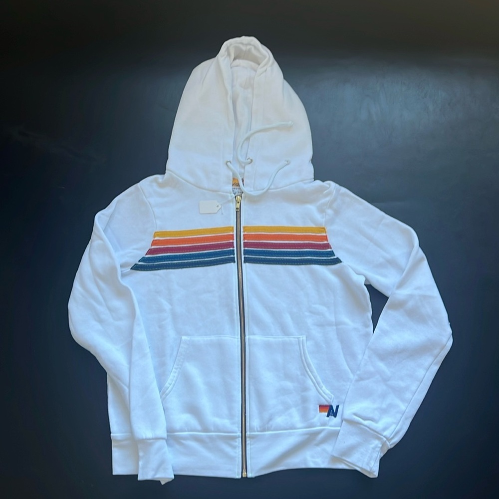 Aviator Nation 5 stripe WHITE hoodie